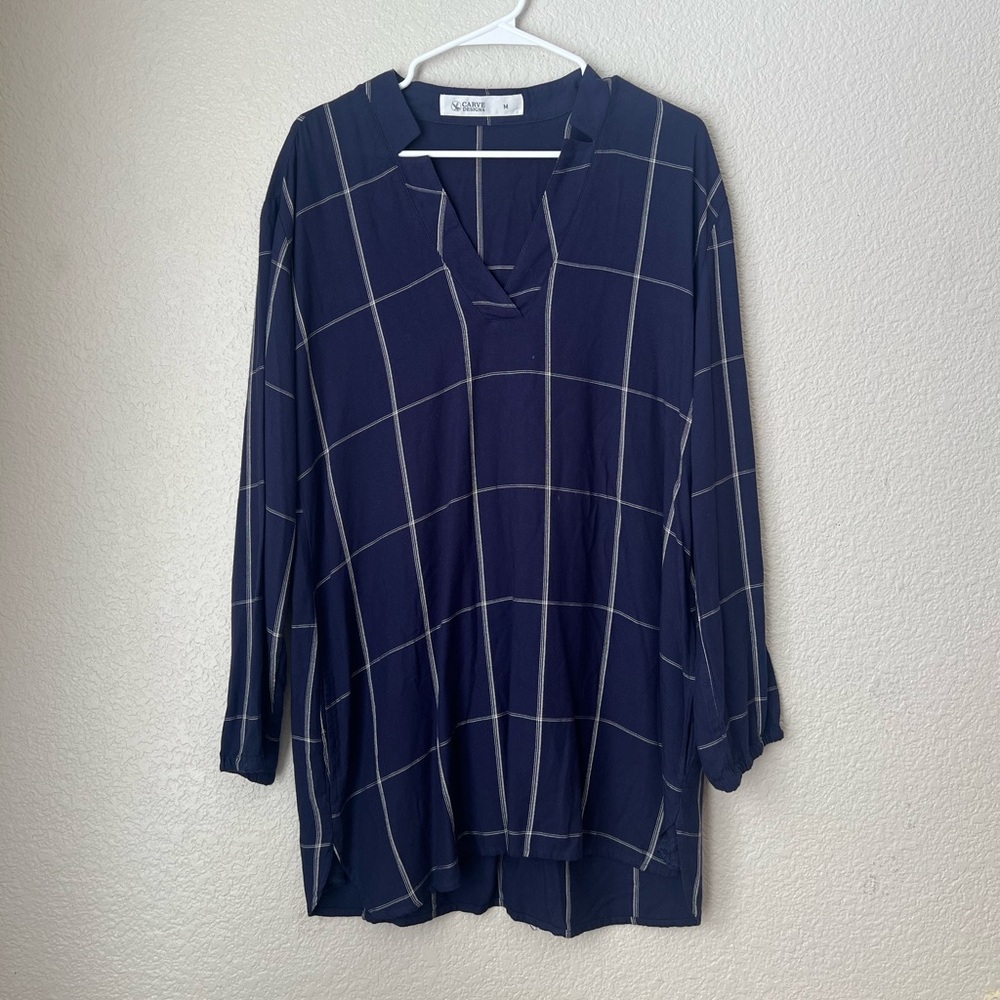Carve Designs Plaid Navy Tunic Top, M